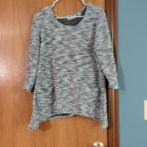 Sag Harbor Gray and White Knit Top